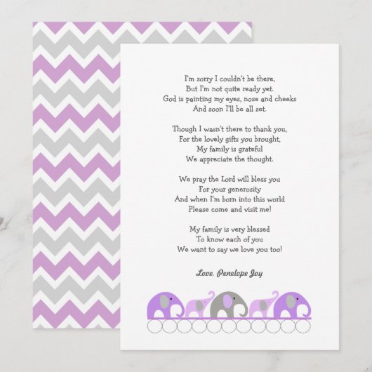 Meisje baby shower bedankbriefjes met gedicht bedankkaart (Voorkant / Achterkant)