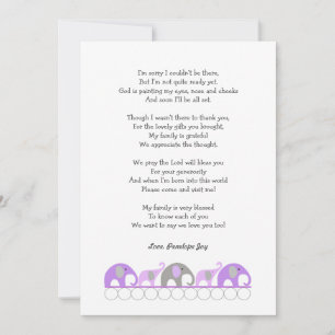 Meisje baby shower bedankbriefjes met gedicht bedankkaart