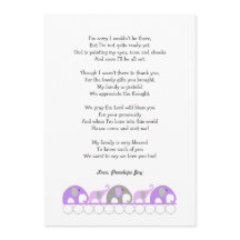 Meisje baby shower bedankbriefjes met gedicht