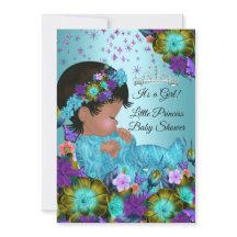 Meisje Baby shower Blauwgroen Blauw Paars Floral E