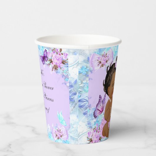 Meisje Baby shower Blauwgroen Paarse vlinder Etnis Papieren Bekers (Rechts)