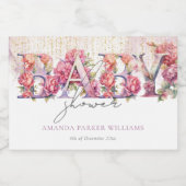 Meisje Baby shower Bloemen Letters Gepersonaliseer Sparkling Wijnetiket (Enkel label)