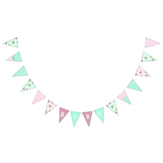 Meisje Baby shower Bloemen Roze en Blauwgroen Bann Vlaggetjes (Alle)