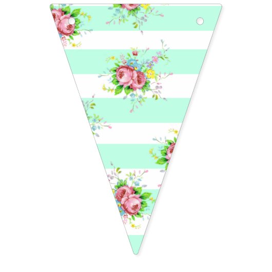 Meisje Baby shower Bloemen Roze en Blauwgroen Bann Vlaggetjes (Eerste vlag)