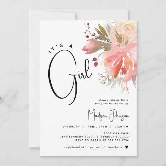 Meisje Baby shower Bloemenuitnodiging Kaart (Voorkant)