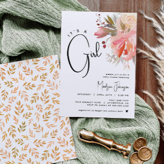 Meisje Baby shower Bloemenuitnodiging Kaart