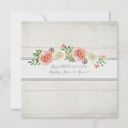 Meisje Baby shower Blush n White Roses Rustic Wood Kaart (Achterkant)