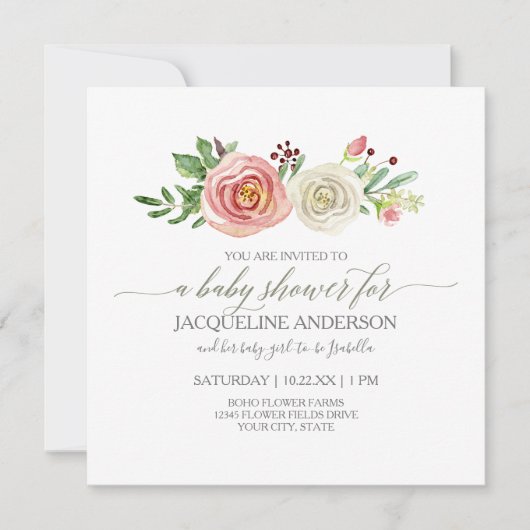 Meisje Baby shower Blush n White Roses Rustic Wood Kaart (Voorkant)