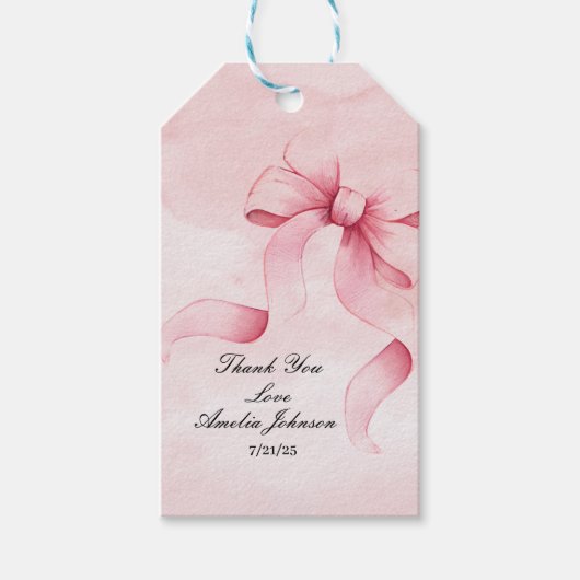 Meisje Baby shower Blush Pink Ribbon Coquette Cadeaulabel (Voorkant)