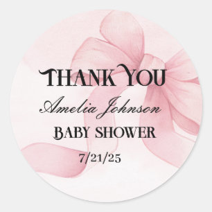 Meisje Baby shower Blush Pink Ribbon Coquette Ronde Sticker