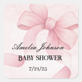 Meisje Baby shower Blush Pink Ribbon Coquette Vierkante Sticker
