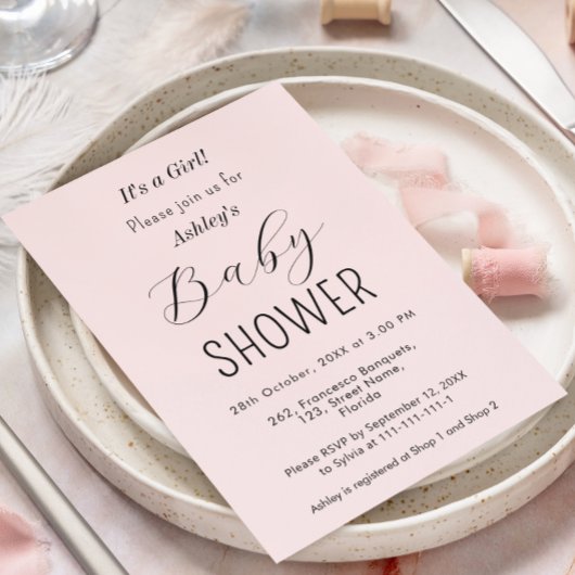 Meisje Baby shower Blush Roze Elegant Invitation Kaart