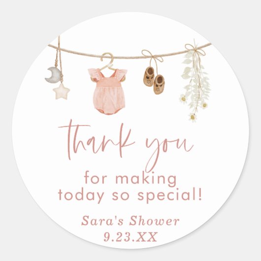 Meisje Baby shower | Boho Blush Roze Favor Sticker (Voorkant)