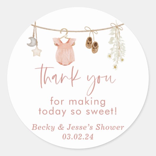 Meisje Baby shower | Boho Blush Roze Favor Sticker (Voorkant)