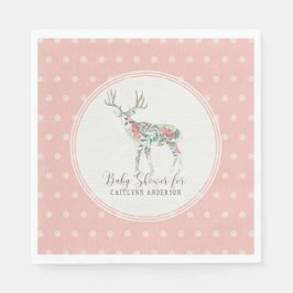 Meisje Baby shower Boho Floral Deer w Antlers Roze Servet