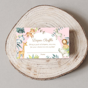 Meisje baby shower boho safari dieren luier loteri informatiekaartje