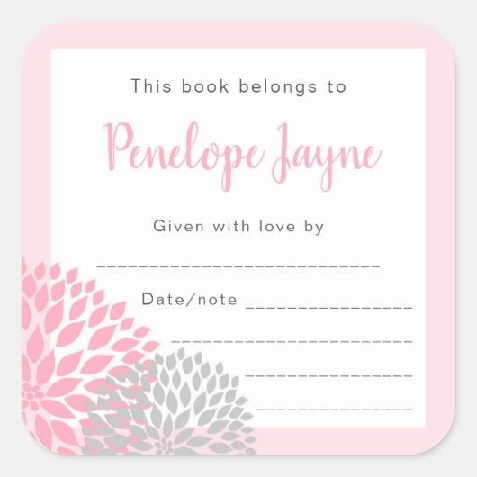 Meisje Baby shower Bookplate, breng een boek Vierkante Sticker (Voorkant)