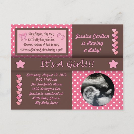 Meisje Baby shower Briefkaart (Voorkant)