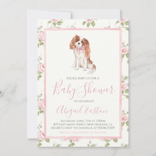 Meisje Baby shower Cavalier Puppy Dog Kaart (Voorkant)