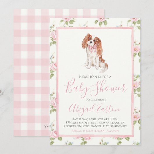 Meisje Baby shower Cavalier Puppy Dog Kaart (Voorkant / Achterkant)