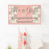 Meisje Baby shower Custom Gedrukt Roze Bruin Stipp Spandoek (Insitu)