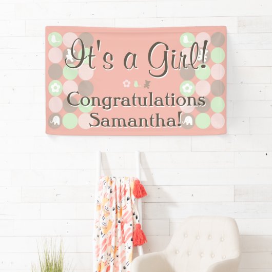 Meisje Baby shower Custom Gedrukt Roze Bruin Stipp Spandoek (Insitu)