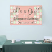 Meisje Baby shower Custom Gedrukt Roze Bruin Stipp Spandoek (Beurs)