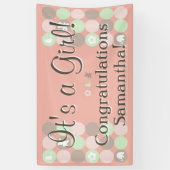 Meisje Baby shower Custom Gedrukt Roze Bruin Stipp Spandoek (Verticaal)