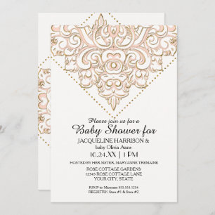 Meisje Baby shower Damask Pattern Roos Gold Dot La Kaart