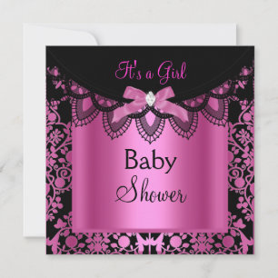 Meisje Baby Shower Damask Roze Zwart Kaart