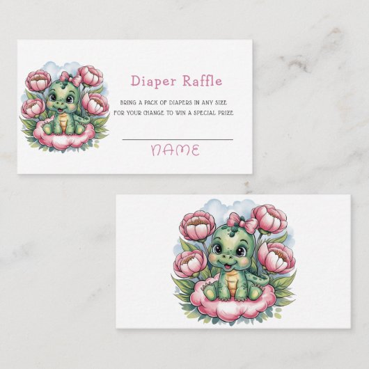 Meisje Baby shower Dino Delight Luier Raffle Visitekaartje (Voorkant / Achterkant)