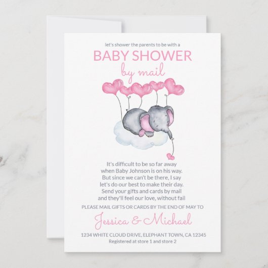 Meisje Baby shower door Mail Pink Elephant op Clou Kaart (Voorkant)