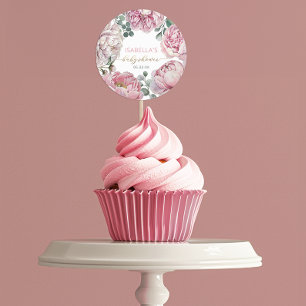 Meisje Baby shower Elegant Bloemen Pioen & Groen Ronde Sticker