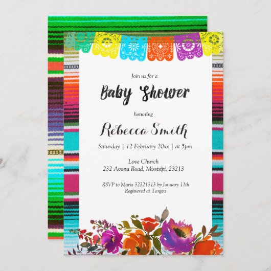 Meisje Baby shower Fiesta Uitnodiging (Voorkant / Achterkant)