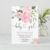 Meisje baby shower floral waterverven blush roze kaart (Staand voorkant)