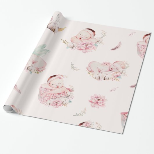 Meisje Baby shower Gift Wrapping Paper Cadeaupapier (Uitgerold)