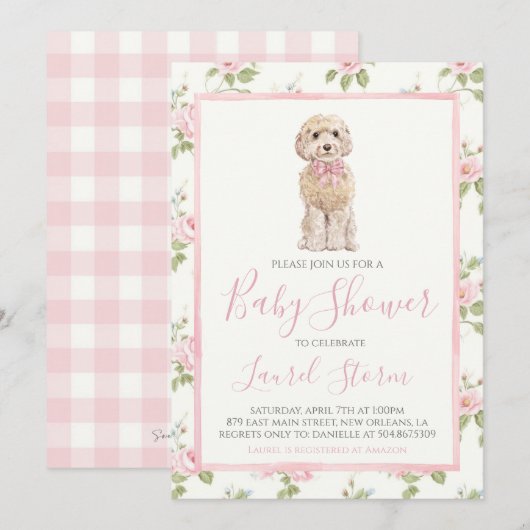 Meisje Baby shower Golden Doodle Dog Kaart (Voorkant / Achterkant)
