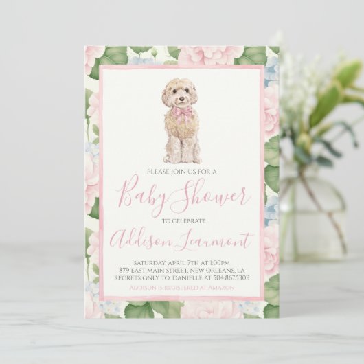 Meisje Baby Shower Gouden Doodle Hond Kaart (Staand voorkant)