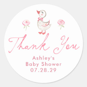 Meisje Baby Shower Grappige Gans Bedankt Favoren Ronde Sticker