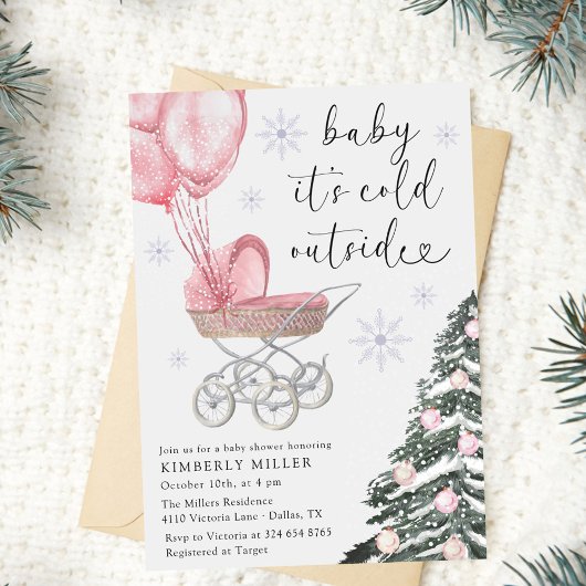 Meisje Baby Shower Het is koud buiten Roze Kaart