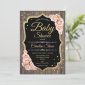 Meisje Baby shower - Hout Blush Roses Kaart (Staand voorkant)
