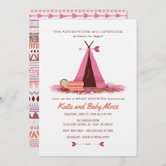 Meisje Baby shower Invitation {Boho Chic} Kaart (Voorkant / Achterkant)