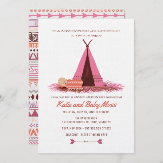 Meisje Baby shower Invitation {Boho Chic} Kaart (Voorkant / Achterkant)