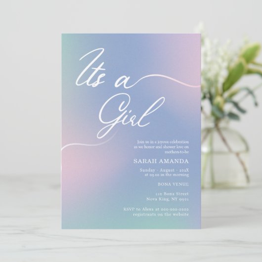 Meisje Baby shower Invitation met Elegant Gradient Kaart (Staand voorkant)