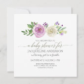 Meisje Baby shower Lila in witte rozen bladolie Kaart (Voorkant)