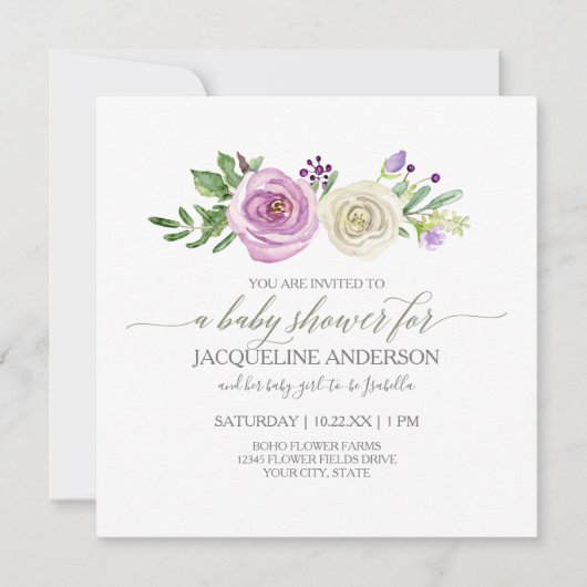 Meisje Baby shower Lila n Witte Rozen Rustiek Hout Kaart (Voorkant)