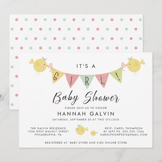 Meisje Baby shower | Mama vogel met kuiken Kaart (Voorkant / Achterkant)