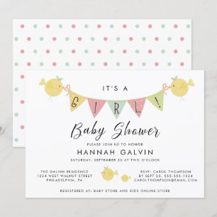 Meisje Baby shower Mama vogel met kuiken Kaart