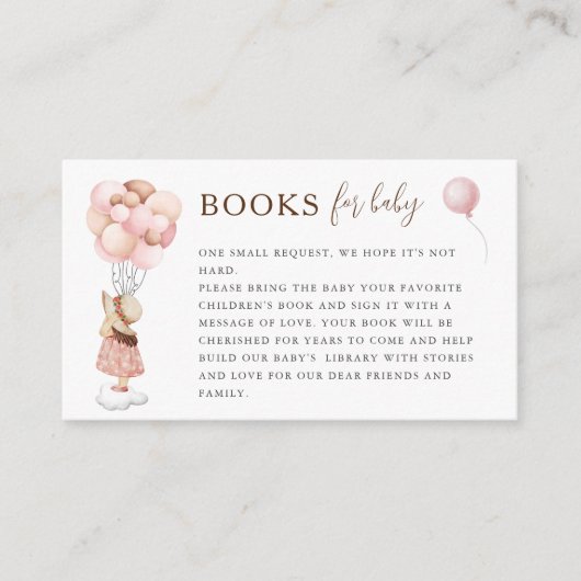 Meisje Baby shower met ballonboek voor Baby Informatiekaartje (Voorkant)