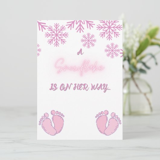 Meisje Baby shower met roze sneeuwvlokken en poten Kaart (Staand voorkant)